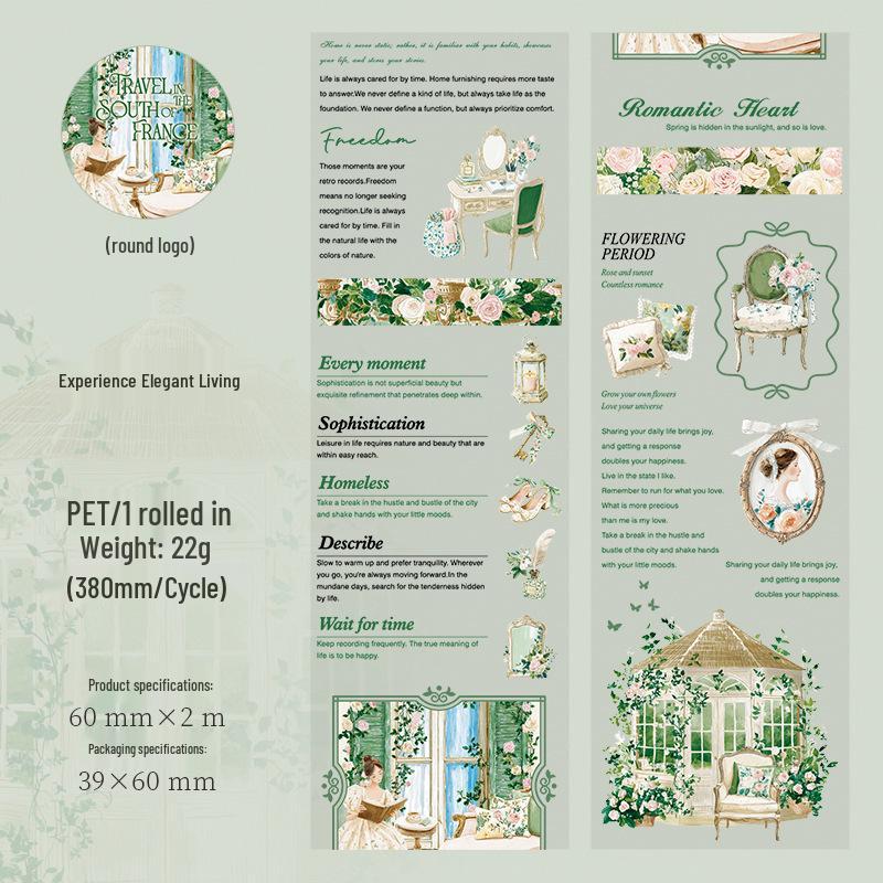 Southern France Journey Scenery PET Tape: Romantic Decor, 6 Designs