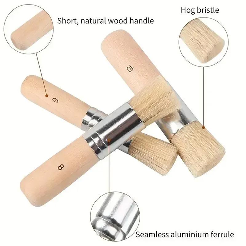 3Pcs Diy Wooden Stencil Brush Pure Natural Bristle Paint Brush Perfect For Acrylic Paint, Wood, Oil Painting