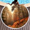 Forest Round Beach Towel Natural Scenery Beach Blanket with Tassels Microfiber Country Woodland Tree Circle Bath Towel Yoga Mat