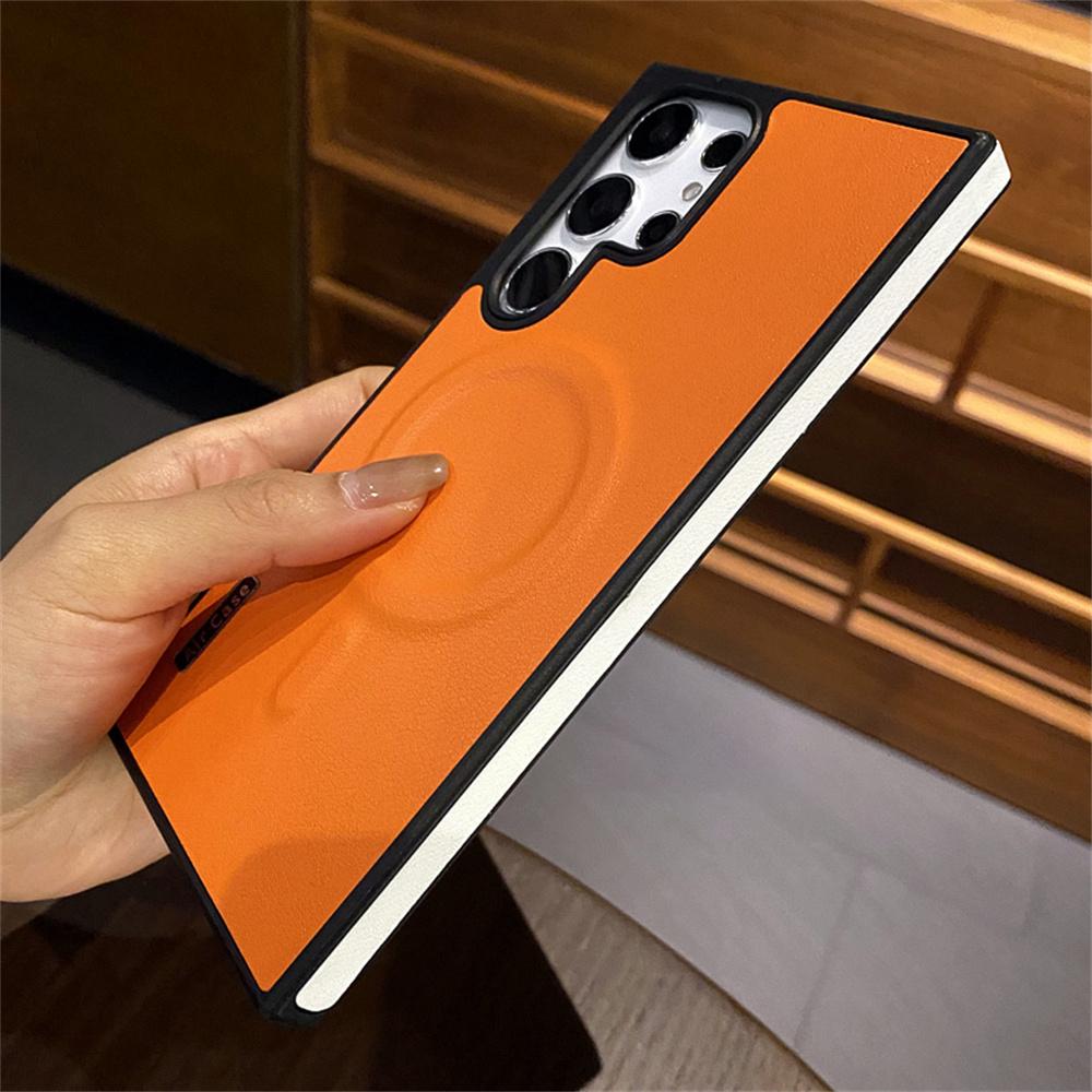 Luxury For Magsafe Magnetic Leather Phone Case for Samsung S25 S23 S22 S24 Ultra Wireless Charging Shockproof Protection Cover