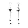 Fashion Black Crystal Waterdrop Earrings for Women Punk Asymmetric Star Moon Long Tassel Earring Girls Party Daily Wear Jewelry