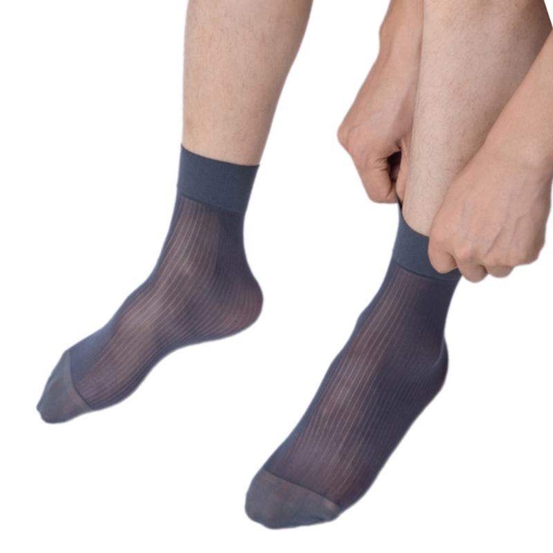Herren Gestreifte Durchsichtige Business-Kniestrümpfe Bequem Atmungsaktiv Elastisch Formell Anzug Kurze Röhre Nylon Knöchelstrümpfe Strumpfwaren