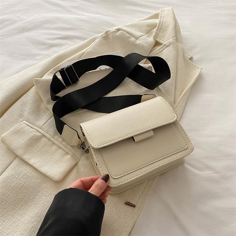Textured Small Square Bag Women's Bag New Casual Fashion Shoulder Bag Wide Shoulder Strap Messenger Bag