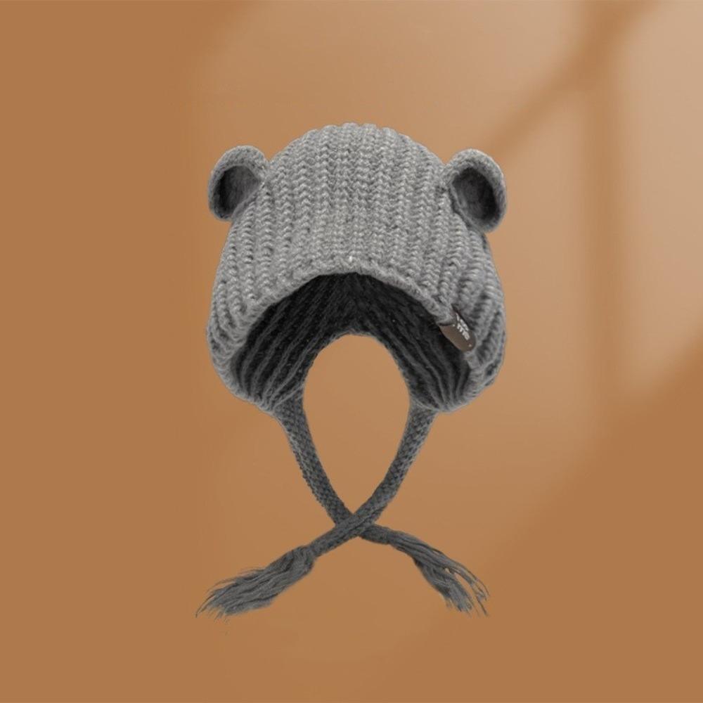 Einfarbige Strickmütze Ohrenschutz Ohrenwärmer Mütze Niedliche Ohrenschutzmütze Winter