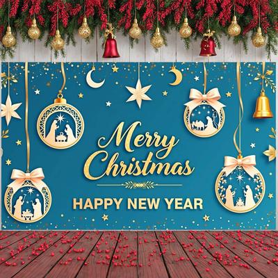 Christmas Decoration Banner Christmas Ornament Pattern Merry Christmas Banner New Year Banner Gold Decor For Holiday Gathering