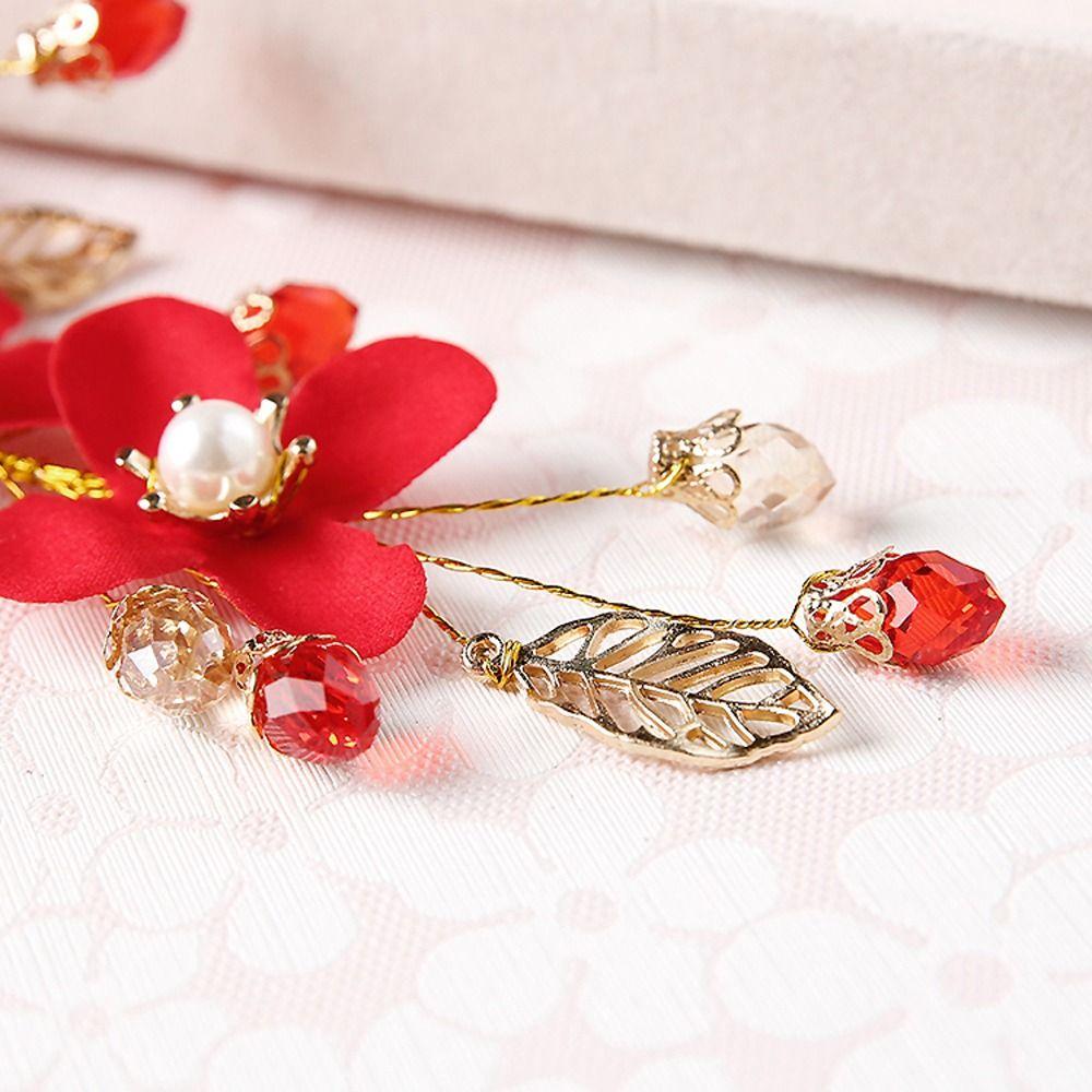 Hair Ornaments Red Flower Women Barrettes Duckbill Clips Festival Hairpins Chinese Hanfu Hair Clips