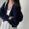 Long Sleeve V-neck Twist Design Short Cardigan Sweater Solid Color Knitted Jacket Fall Autumn and Winter Loose Retro Casual Women's Clothing