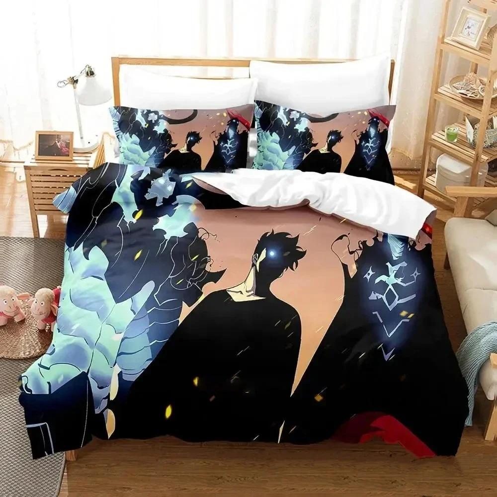 3D Print Fashion Anime SSolo Leveling Bedding Set Boys Girls Twin Queen King Size Duvet Cover Pillowcase Bed Boys Adult Bedroom