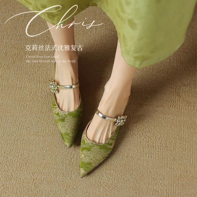 Woman Loafers Female Slippers Thin Heels Flock Luxury Slides Cover Toe Med New Designer Flat Fabric Fashion Elegant