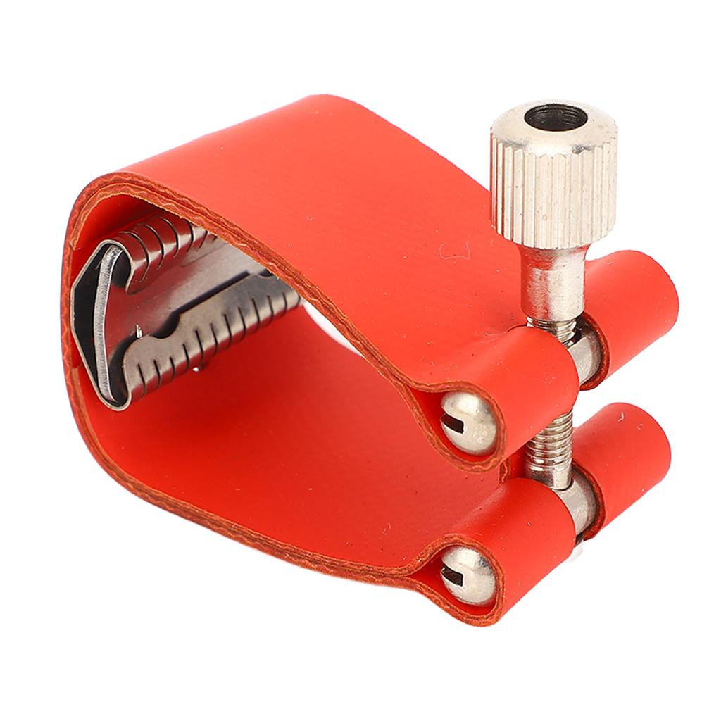 Saxophone Mouthpiece Ligature Red Leather Strap Sax Mouthpiece Ligature Fastener with Adjustment Screw
