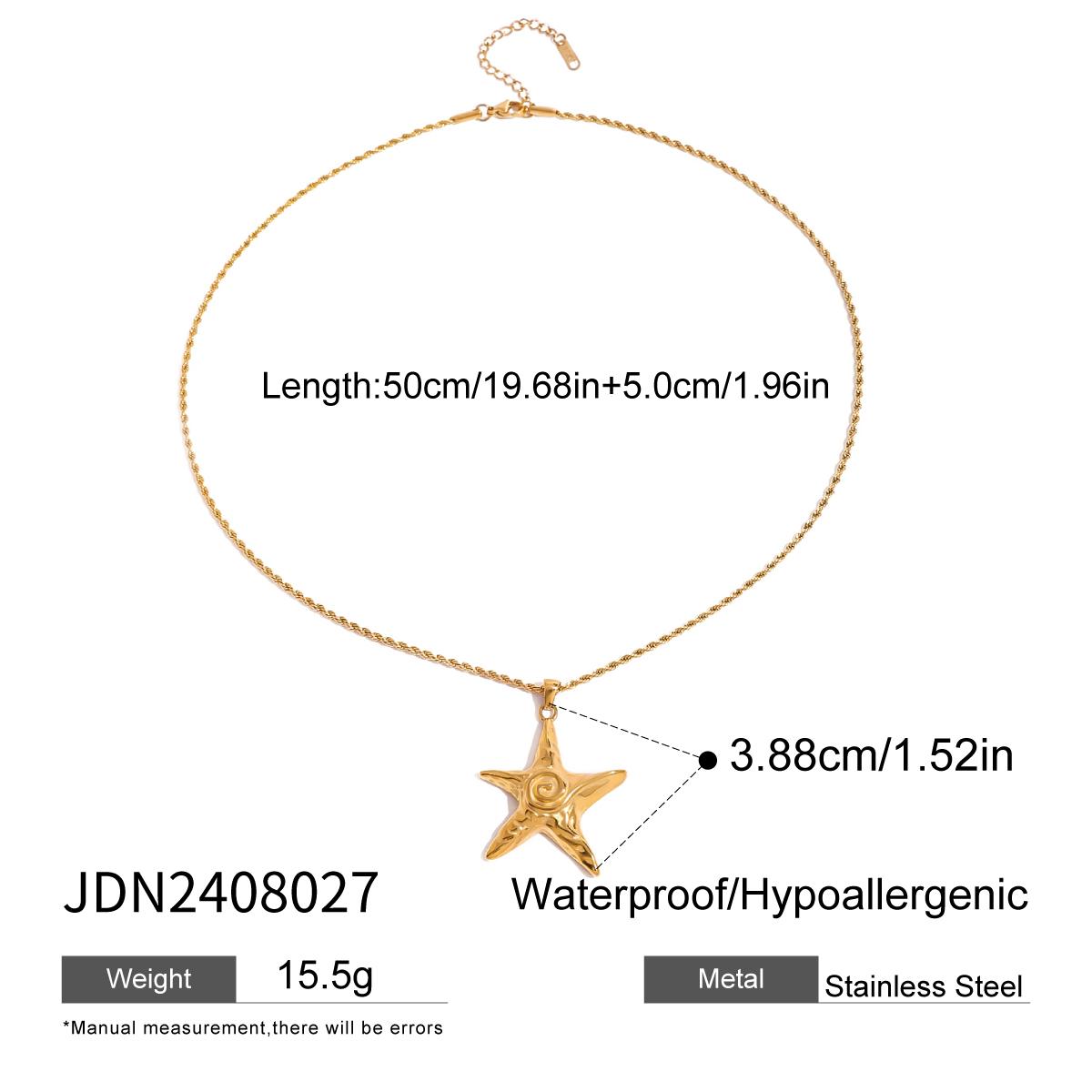 Youthway Threaded Starfish Stainless Steel  Pendant Necklace  Gold Plated Waterproof Fashion Jewelry New For Women Men
