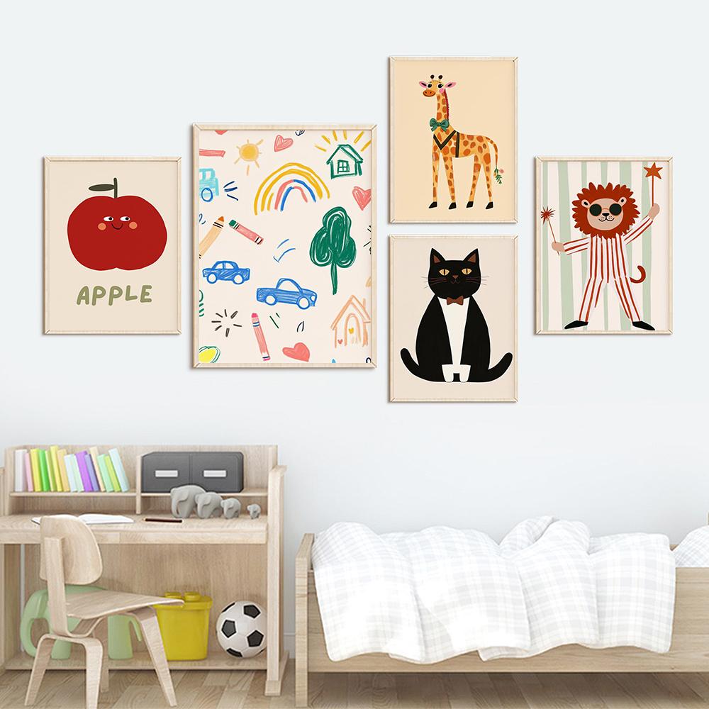 Cartoon Kids Wall Art Prints and Posters Playful Nursery Pictures Scandinavian Kids Room Decor Modern Playroom Canvas Painting