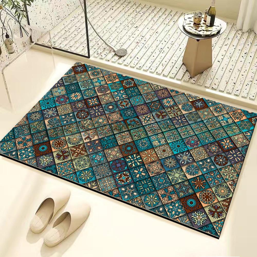 Retro Tile Diatom Mud Floor Mat Dirt-resistant Foot Mat Strong Water Absorption Non-slip Floor Mat