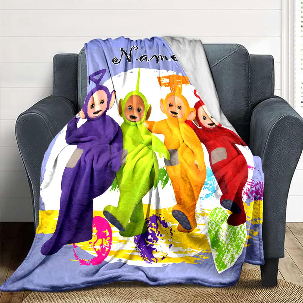 Teletubbies Purple Green Orange Red Characters Cartoon Print Blanket Personalized Name Soft Lightweight Versatile Suitable For Sofa Bed Picnic Office
