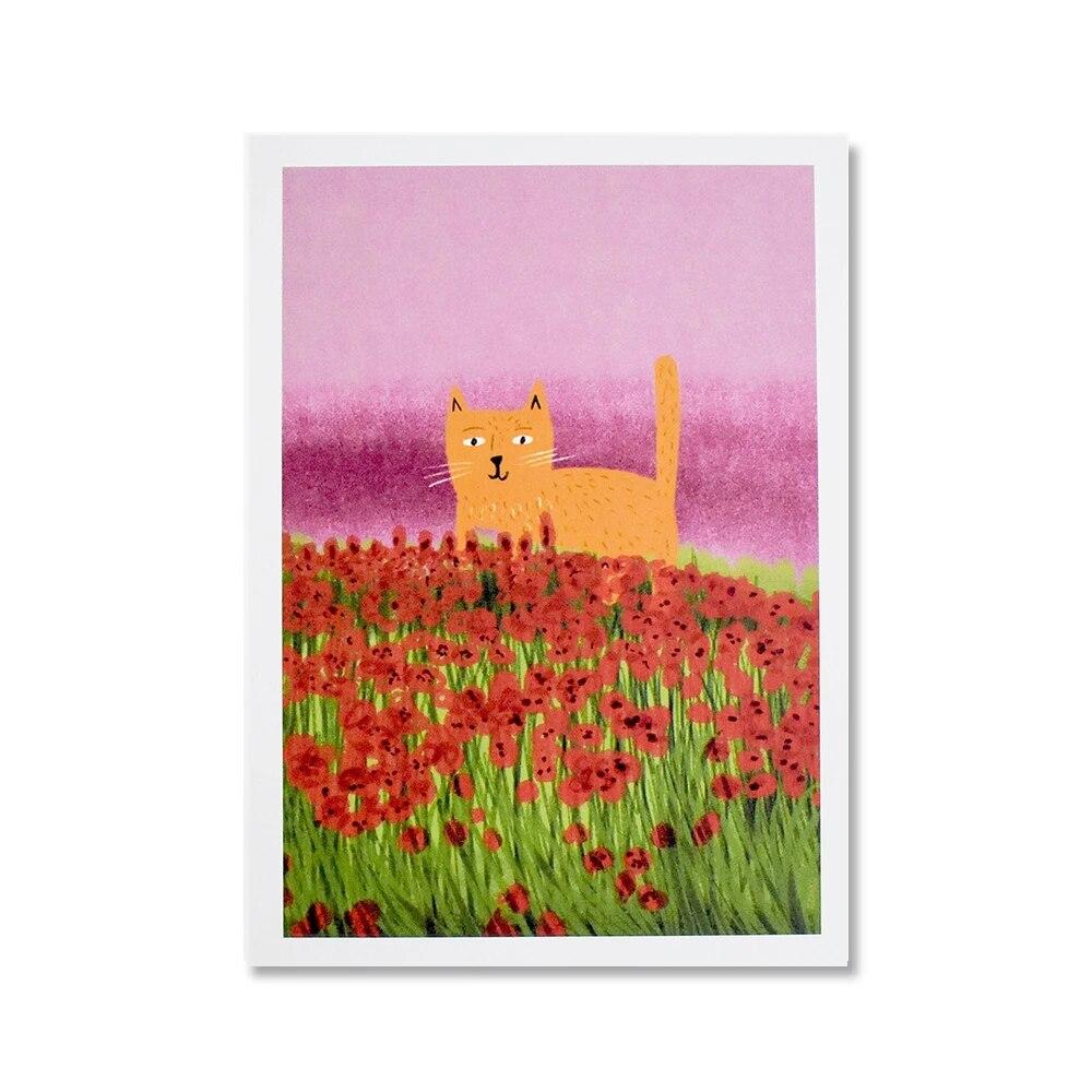 

Забавный подсолнух, кувшинка с кошками, печать плакатов Yayoi Catsama s, тыква, холст, картина, настенная художественная картина для детской комнаты, домашний декор, без рамки 21*30cm