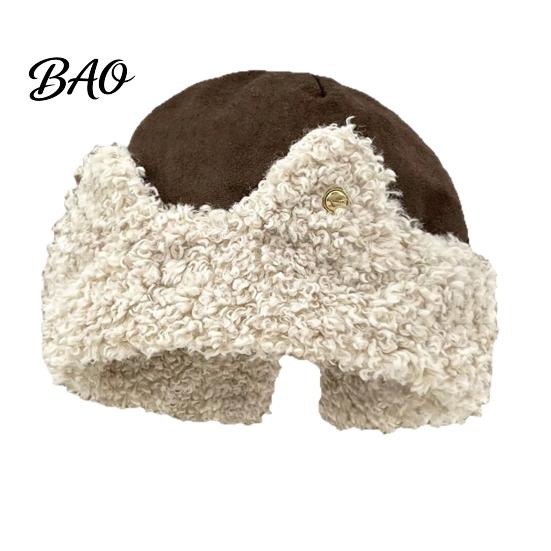 Fuzzy Skull Cap Cat Ear Sherpa Fleece Hat for Women, Windproof Winter Protection Comfortable Hat, Thick Warm Outdoor Cycling Soft Lined