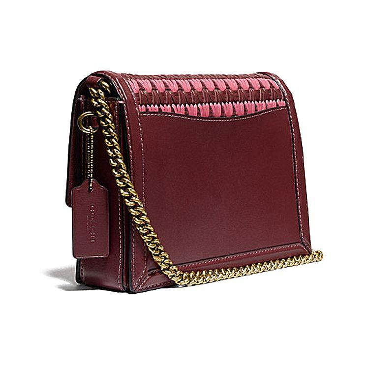 Coach Hutton Woven Leather Small Square Chain Shoulder Crossbody Bag Women Bags Red 613-B4MZI