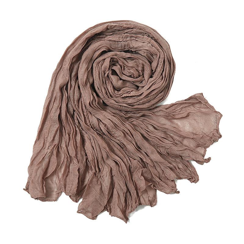 Solid Color Crinkle Cotton Linen Scarf New Warm Silk Pleated Green Retro Thin Long Strip Shawl Men And Women'S