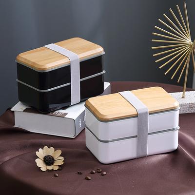 Boîte à déjeuner en Grain de bois de style japonais de 1400ml, Double couche scellée, anti-fuite, four à micro-ondes, vaisselle