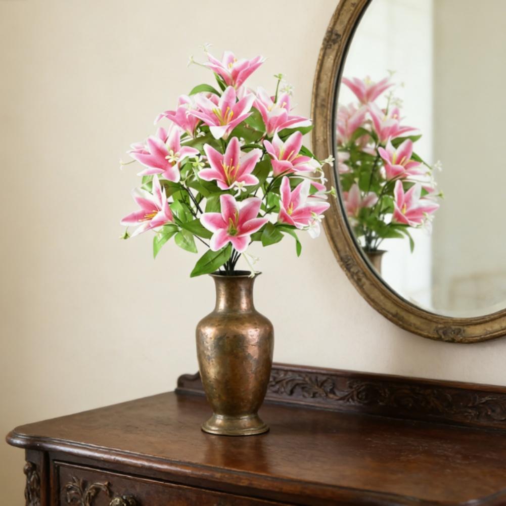18 Heads Silk Lily Flowers for Interior Styling Living Room Dining Area Entryway and Studio Set Design Decoration