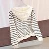 Women's Hooded Colorblock Striped Half-Button Knit Sweater