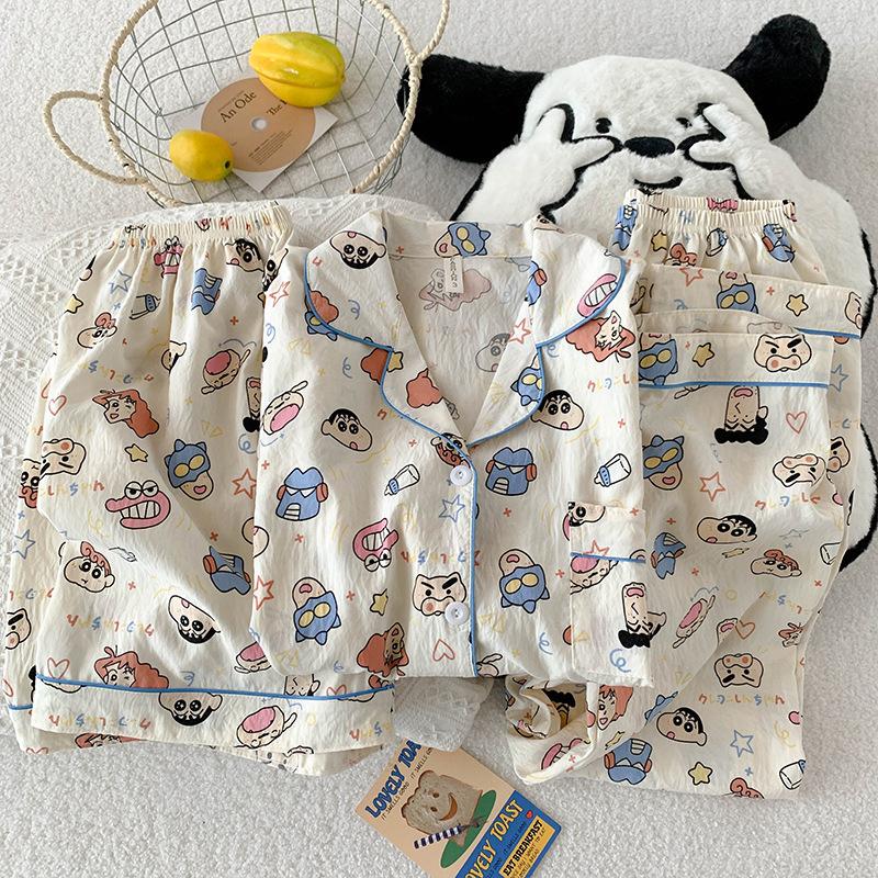 

Milk Huhu pajamas women s spring and summer clouds pure cotton silk cotton yarn short sleeves cute large size loose loungewear three-piece set women s xxl [recommended 67.5-80kg]