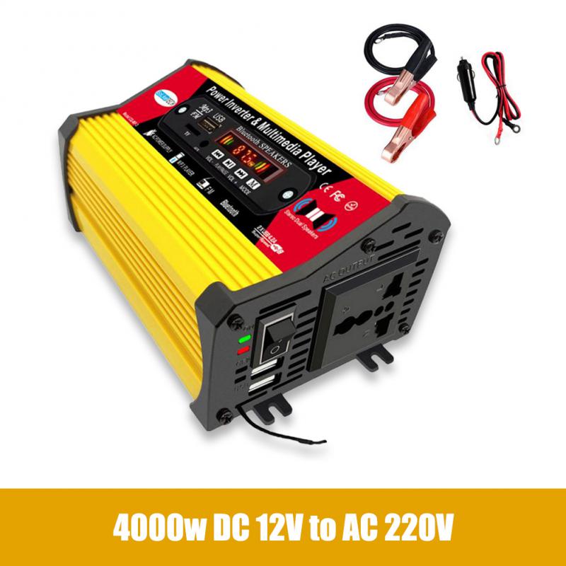 

Автомобильный инвертор мощностью 4000 Вт с мультимедийным проигрывателем, преобразователь постоянного тока 12 В в переменный ток 220 В, автомобильный преобразователь, инвертор 2,4 А, 2-портовые USB-розетки переменного тока