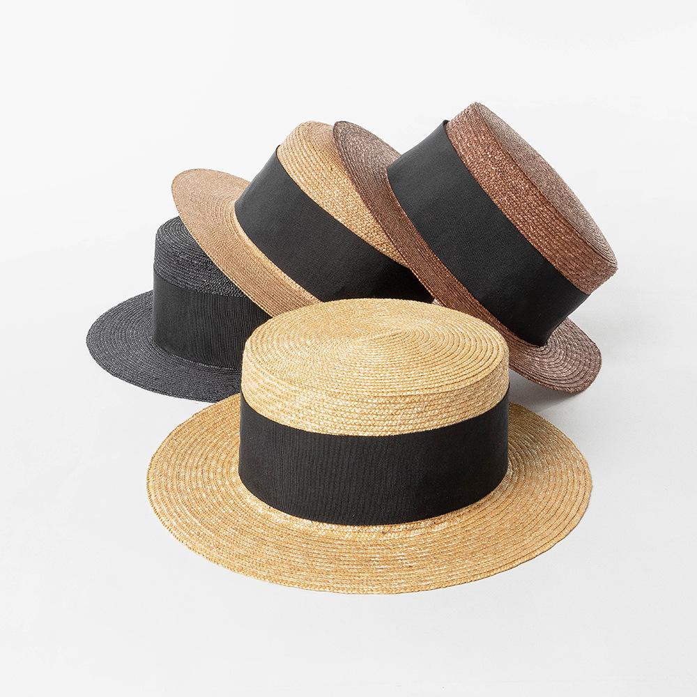 Spring and summer new fashion casual wide webbing fine straw flat top straw hat outdoor travel sunscreen sunshade straw hat tide