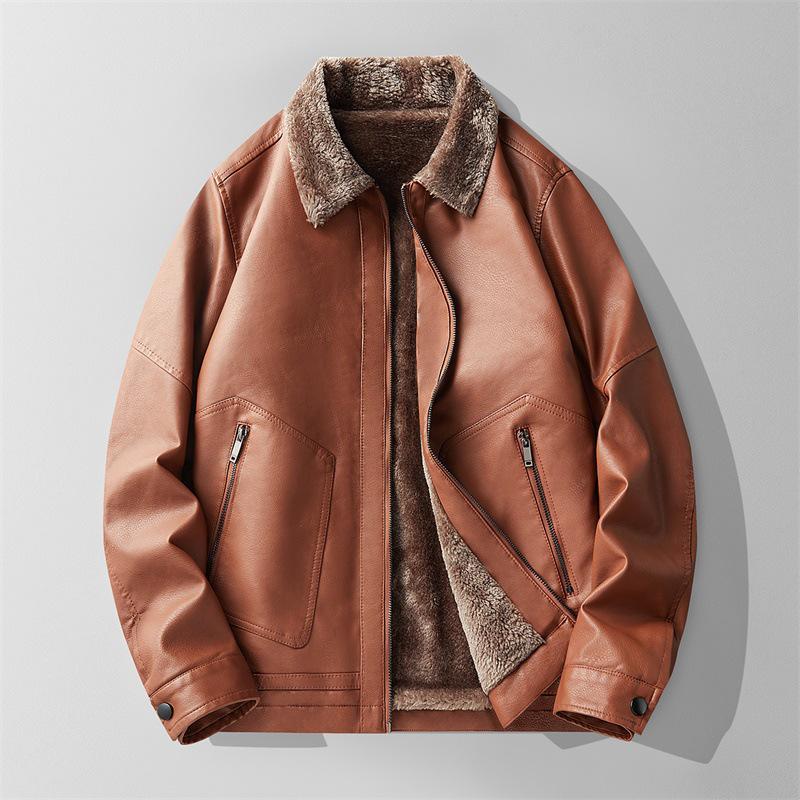 Nouvelle veste épaisse en daim pour homme - Automne/Hiver Cuir PU Décontracté d'affaires, Manteau à col carré Tendance