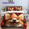 Dog with Birthday Hat Pattern Bedding Quilt Set  Home Decoration  Gift (1 * duvet cover + 2 * pillowcase  without core)