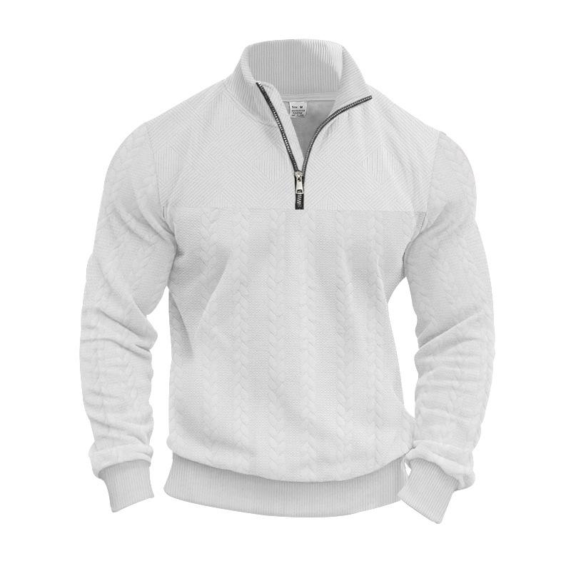 Retro Casual Stand Collar Zipper Pullover Loose Knitted Heavy Jacquard Autumn and Winter Long-sleeved Sweatshirt