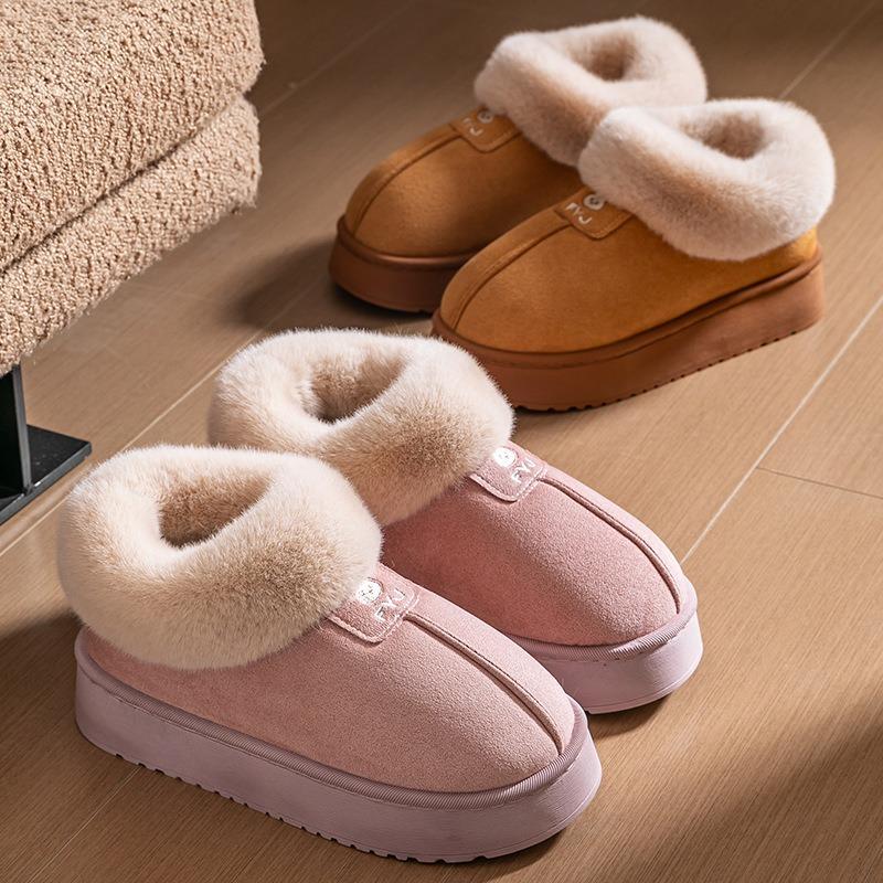 Cotton slippers women's winter simple can wear bags and snow boots piled thickened warm fluffy slippers couple cotton shoes