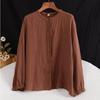 Cotton Linen Shirt Literary and Retro Style Women's Loose Round Neck Shirt Casual Thin Coat Close-up Sleeve Top Spring and Autumn