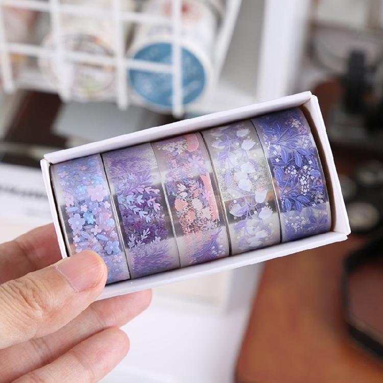 5Rolls Flower Tape 15mmX2M Water Resistant PET Tape Scrapbooking Decorative Tape for Craft Journal Photo Album