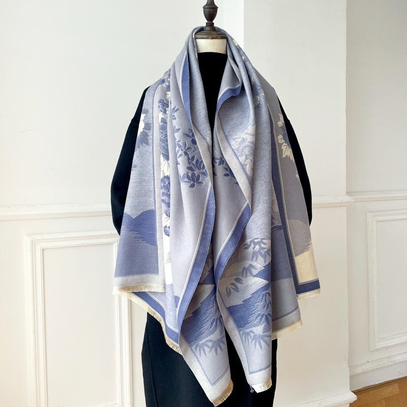 Landscape Flower Language Winter Office Imitation Cashmere Warm Scarf Send Mom Retro Flower Air Conditioning Shawl