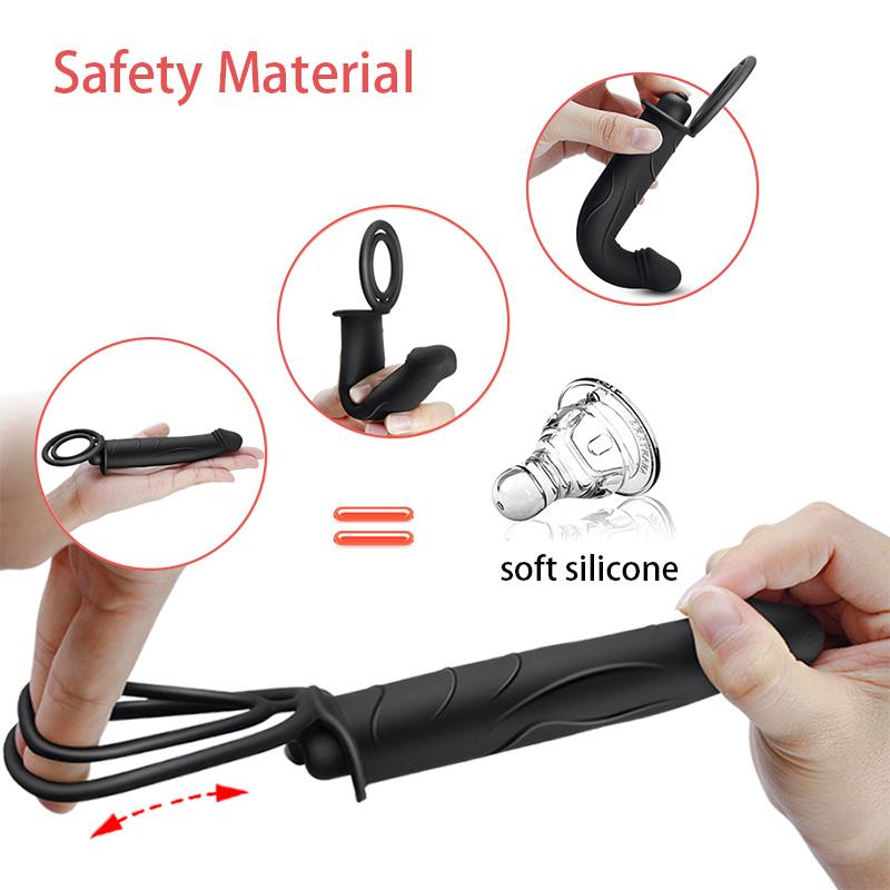 Climax Delay Penis Ring Vibrator for Couples Silicone Wearing Dildo G Spot Stimulate Anal Butt Plug Massager Adult Sex Toys for Men Women Masturbator