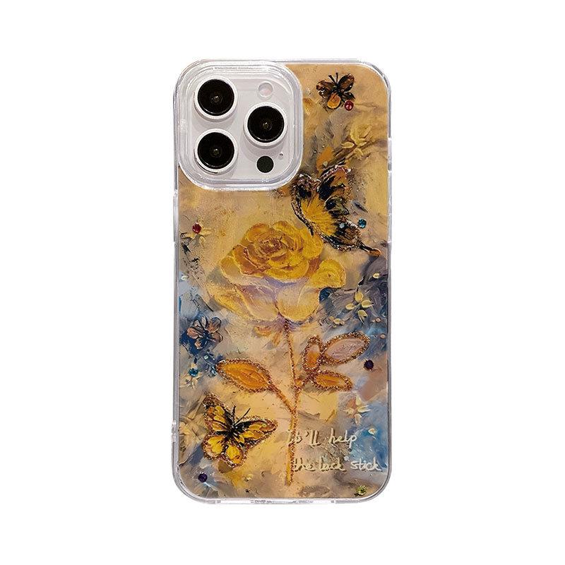 For IPhone 15 Phone Case, Also Known As The Same Yellow Rose, 13 for Apple, 14 Feather Veil, 12 Fairy, 11 Large Hole Feather Veil