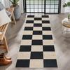 Tappeto Runner a Scacchi Artistico Antiscivolo Nero Crema Fantasia a Quadri Tappetino Tessuto Lavabile, Tappeto Lungo Decorativo per Decorazione Corridoio