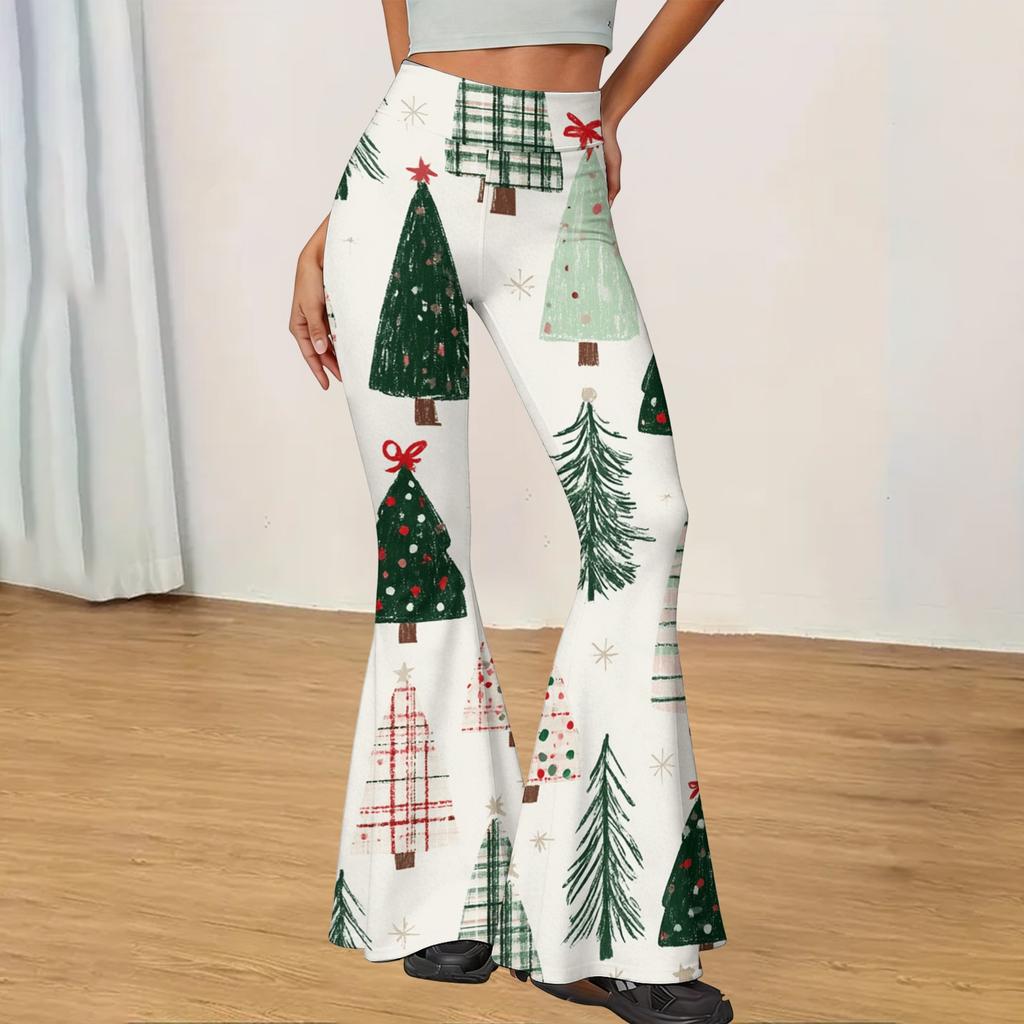 Women's Christmas Printed High Waisted Flared Yoga Pants Casual Slim Fit Everyday Wear