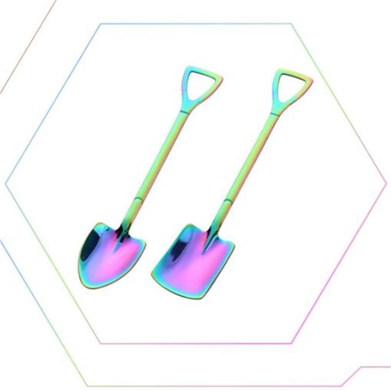 2PCS/SET Retro Shovel Flat Coffee Tea Ice cream Metal Spoon Gift Bar stainless steel Dessert Spoons Housewares kitchen