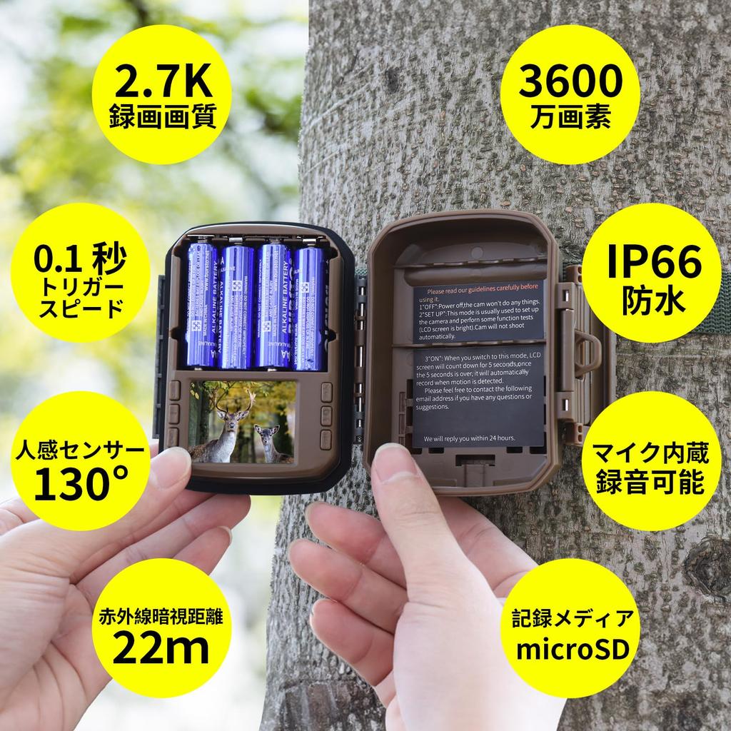 KJK Trail Miniature Security Wildlife Monitoring 36MP Still Battery Night Motion IP66 Waterproof Outdoor Indoor Surveillance 32GB Memory Card Included