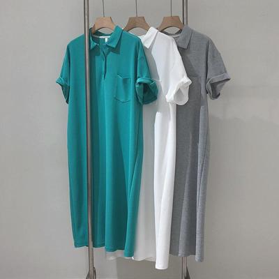 Vestito casual da donna a maniche corte, vestibilità larga, snellente, sopra il ginocchio, gonna pigra
