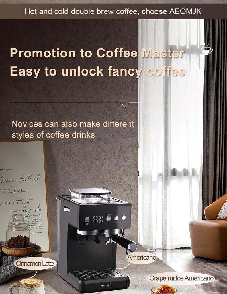 Aeomjk CM5540 Semi-Automatic Italian Coffee Machine with Room Temp Cold Brew & Milk Frothing