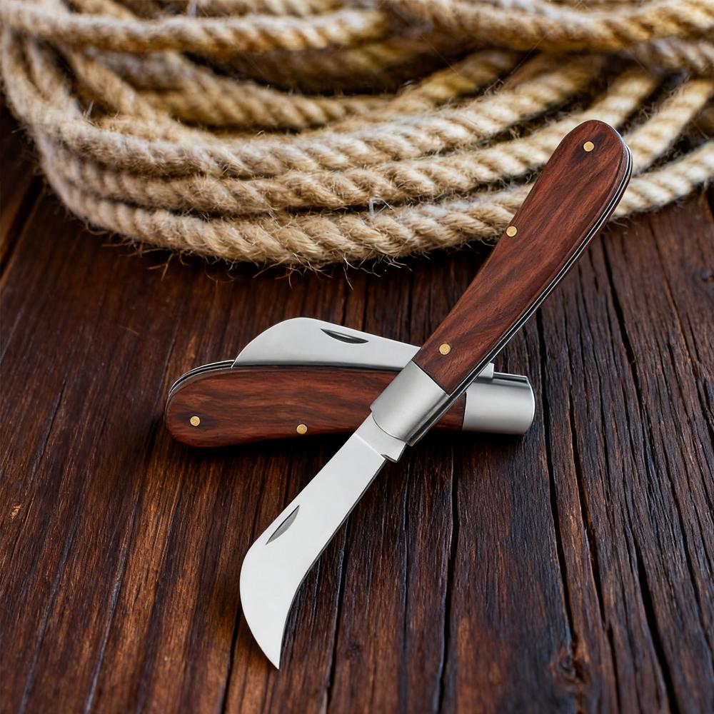 Garden Grafting Knife Budding Tool Double-Opening Folding Knife Stainless Steel Straight & Curved Blade Gardening Horticulture