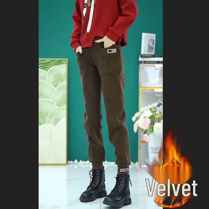 Women's European Cotton Fleece-Lined Thick Sweatpants: Autumn/Winter 2023, Loose Fit, Elastic Ankles, Warm Casual Trousers