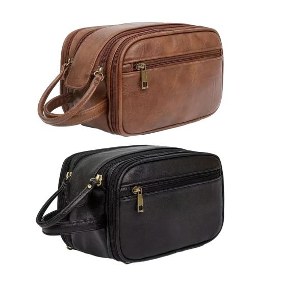 Faux Leather Toiletry Bag Large Water-resistant Bathroom Shaving Pouch Travel Grooming Organizer for Men Women