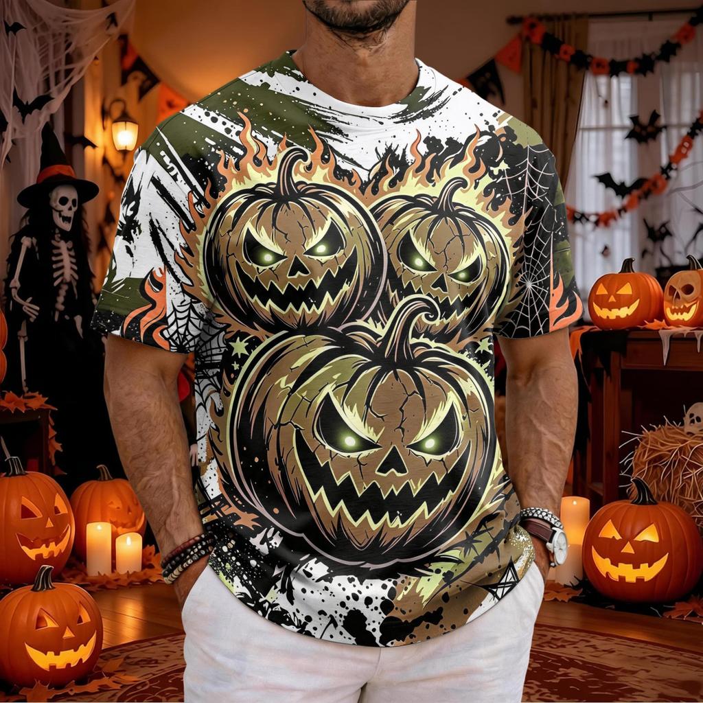Men's Halloween Short Sleeve T-Shirt Casual Round Neck Top for Holiday Celebration