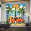 Set Of 2 Retro Beach Bus Print Polyester Curtains Vibrant Sunset Palm Tree Design Style Living Curtain Sheer Made With Rod Pocket