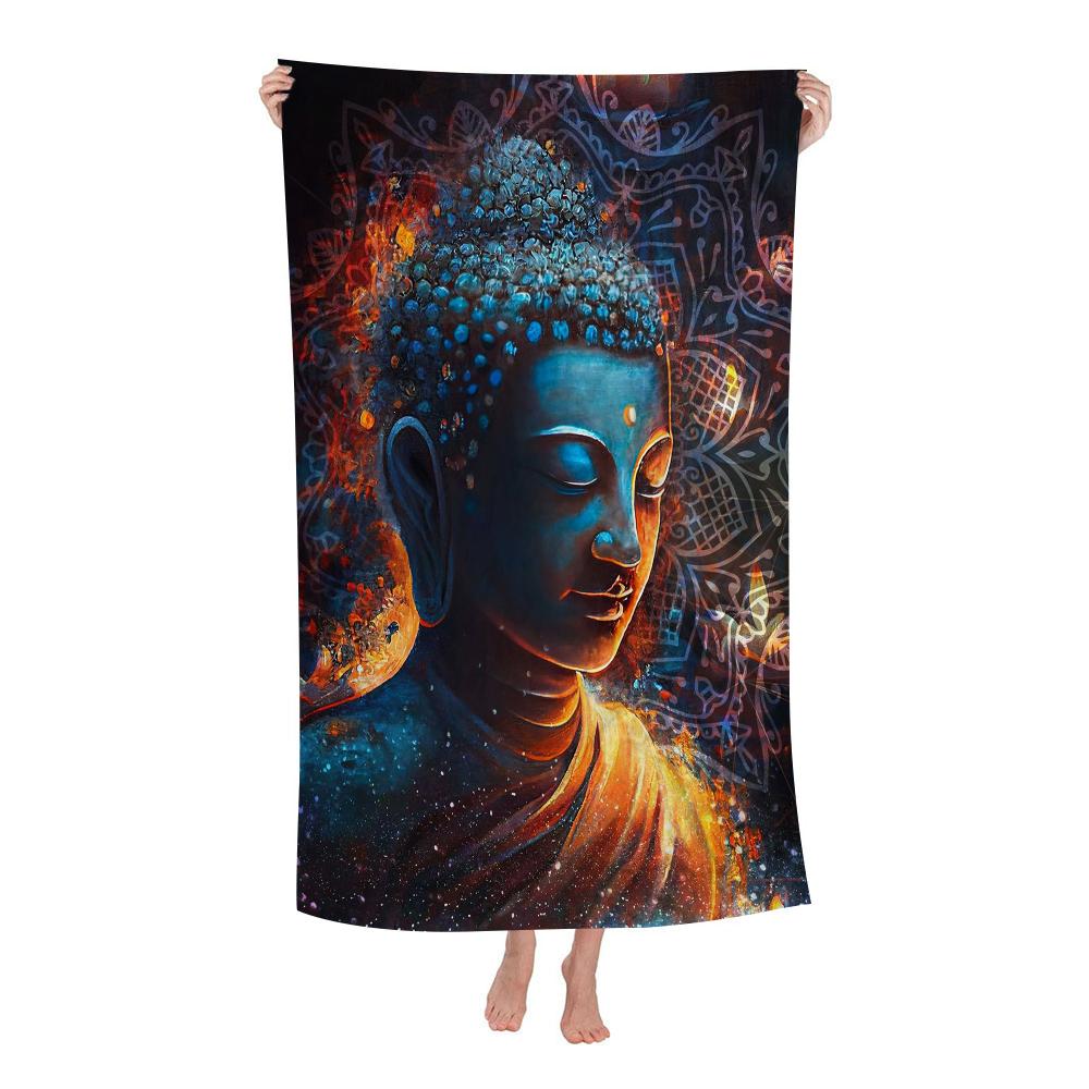 

Indian Buddha Statue Meditation Chakra Microfiber Beach Towel Absorbent Quick dry Yoga Swimming Resort Mountain Climbing Towel W30*H60(CM)
