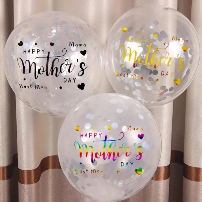 5pcs Happy Mother's Day Balloon Stickers Bounce Ball Stickers Mother Birthday Party Decoration Self-Adhesive Balloon Stickers